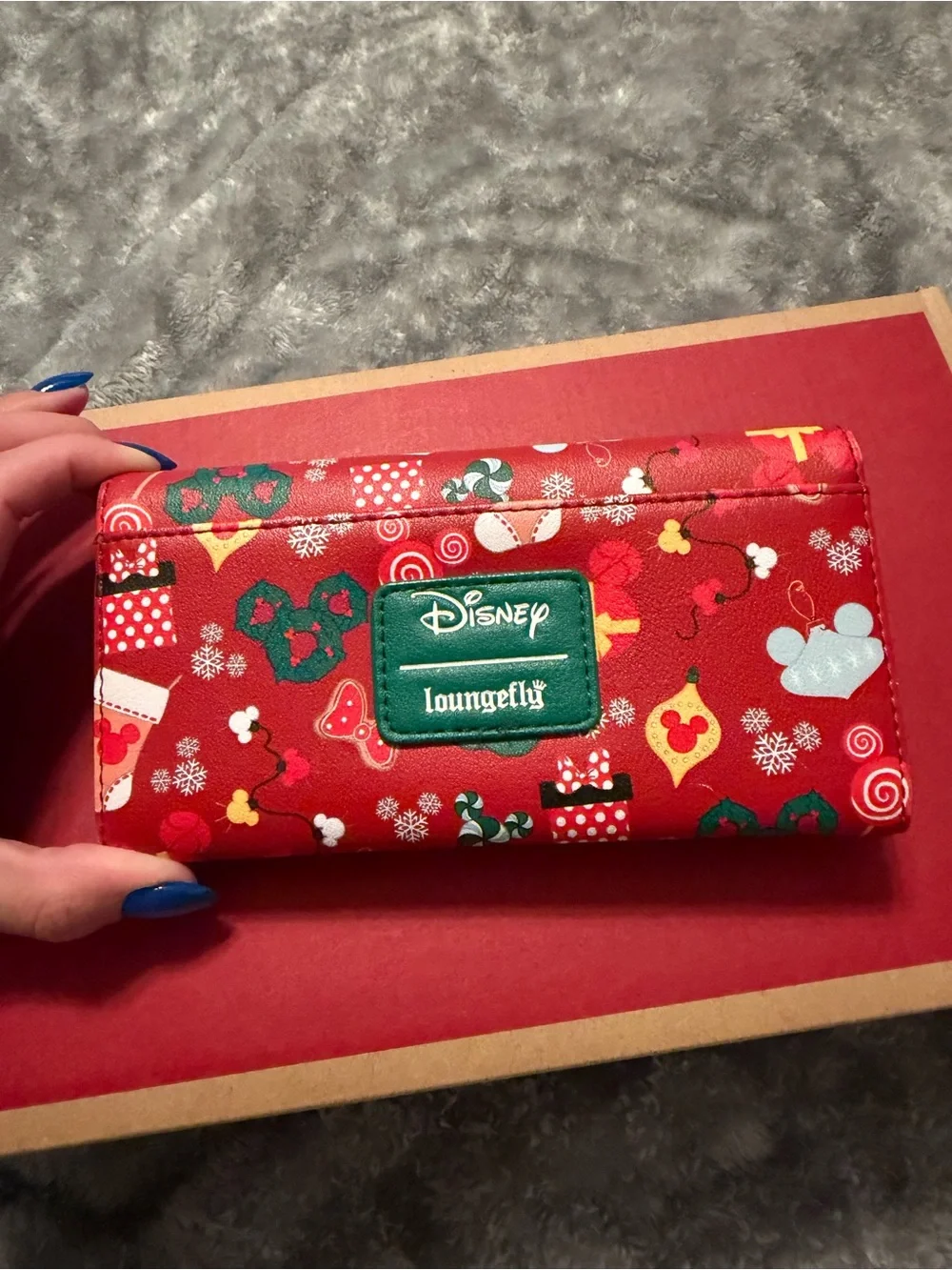 Loungefly Disney Red Holiday Wallet with Green Patch
